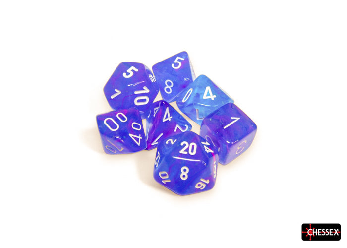Chessex, set of 7 dice Aura/white Luminary | Cards and Coasters CA