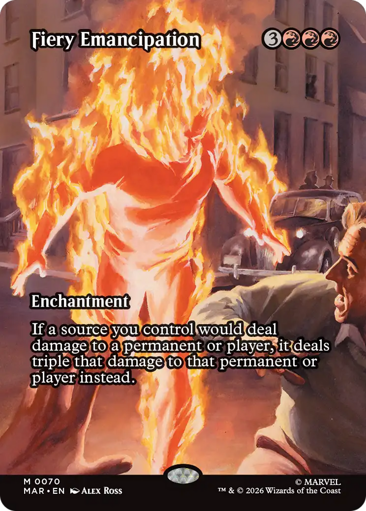 Fiery Emancipation (Borderless) [Marvel Universe: Eternal-Legal] | Cards and Coasters CA