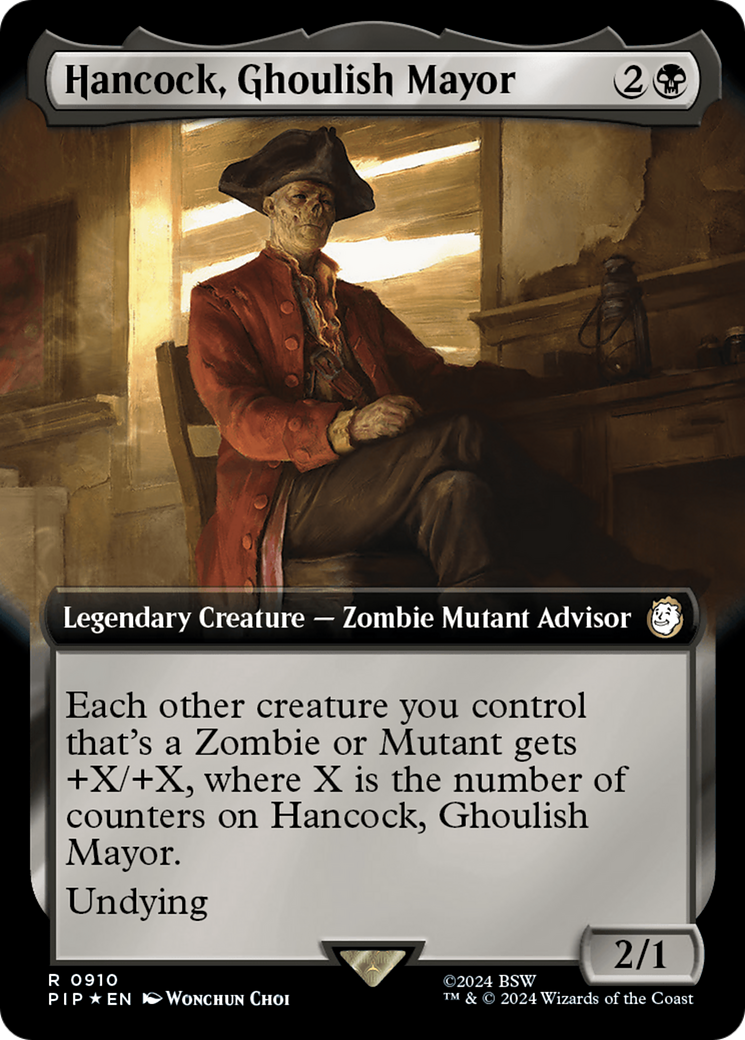 Hancock, Ghoulish Mayor (Extended Art) (Surge Foil) [Fallout] | Cards and Coasters CA
