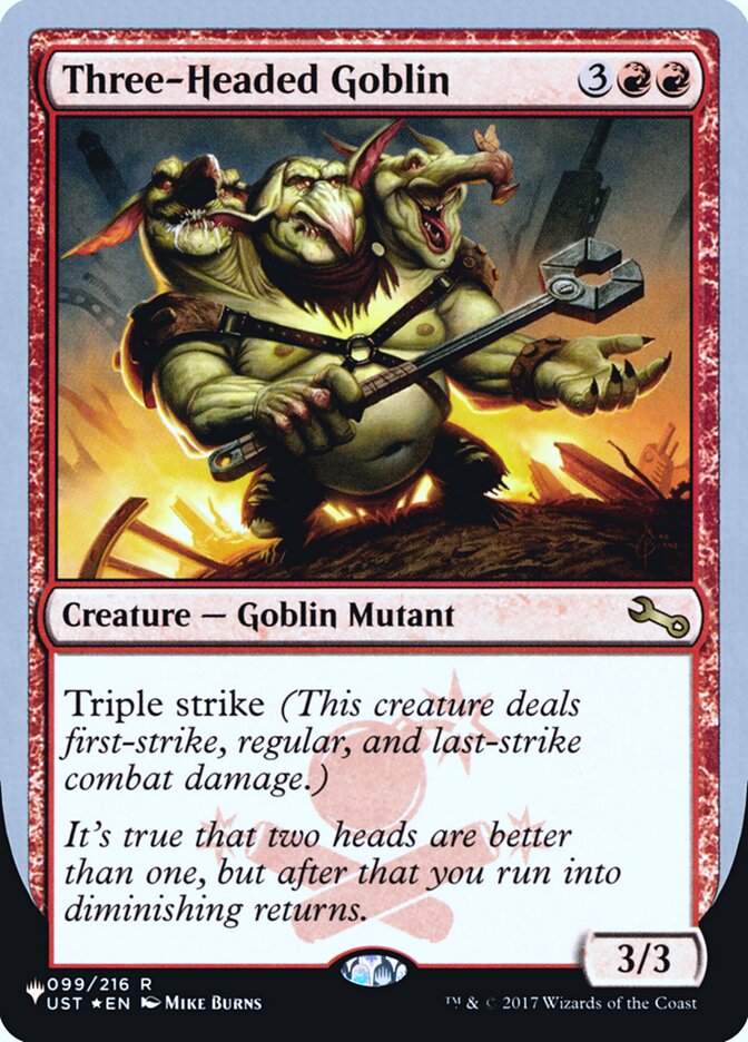 Three-Headed Goblin (Unfinity Foil Edition) [The List] | Cards and Coasters CA