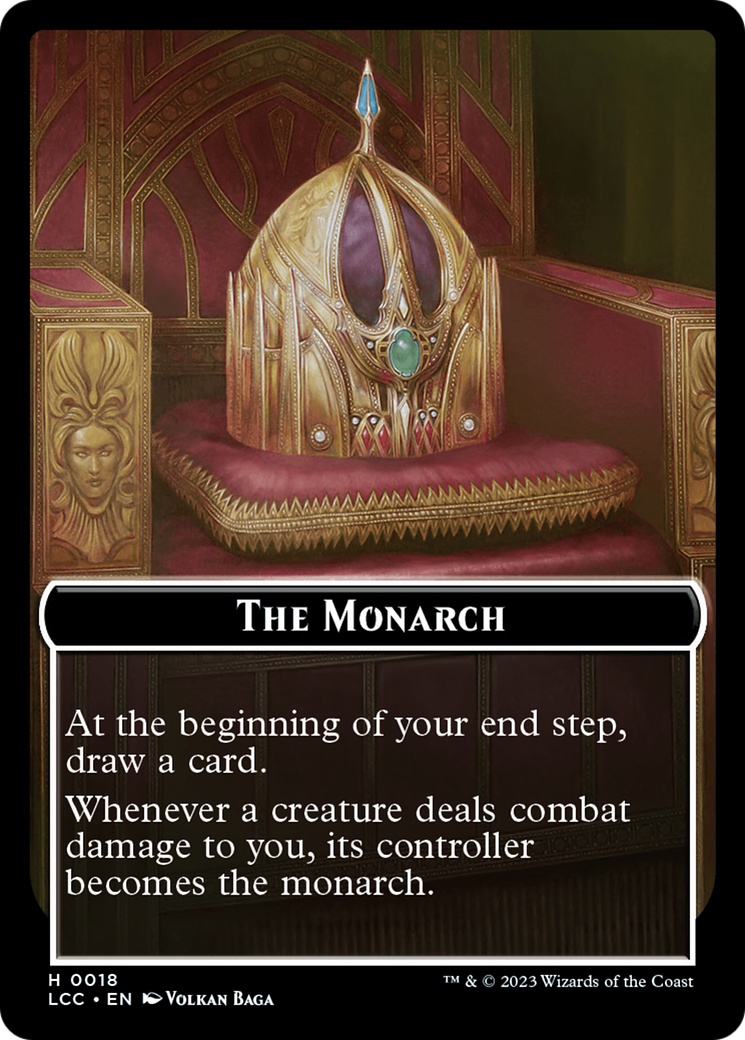 The Monarch // Dinosaur Double-Sided Token [The Lost Caverns of Ixalan Commander Tokens] | Cards and Coasters CA