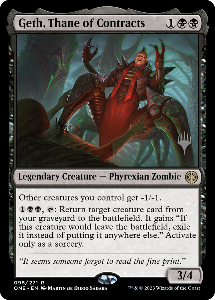 Geth, Thane of Contracts (Promo Pack) [Phyrexia: All Will Be One Promos] | Cards and Coasters CA