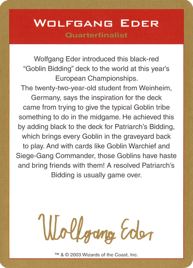 Wolfgang Eder Bio [World Championship Decks 2003] | Cards and Coasters CA