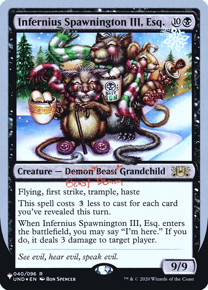 Infernius Spawnington III, Esq. (Unfinity Foil Edition) [The List] | Cards and Coasters CA