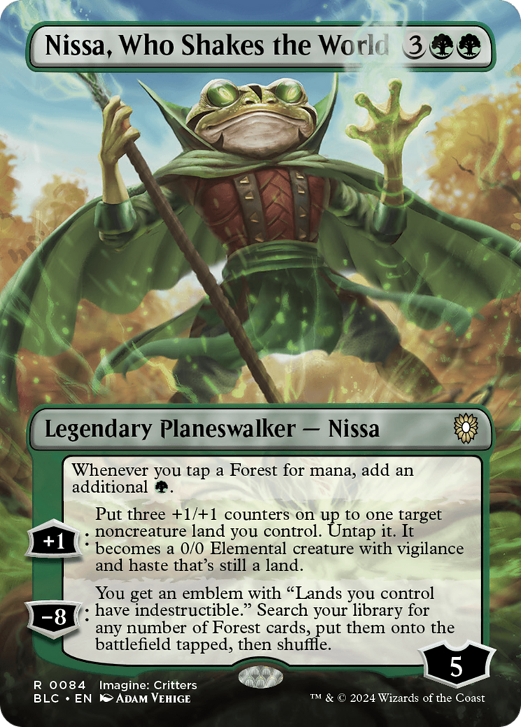 Nissa, Who Shakes the World (Borderless) [Bloomburrow Commander] | Cards and Coasters CA