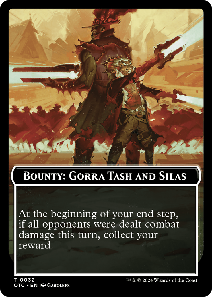 Bounty: Gorra Tash and Silas // Bounty Rules Double-Sided Token [Outlaws of Thunder Junction Commander Tokens] | Cards and Coasters CA