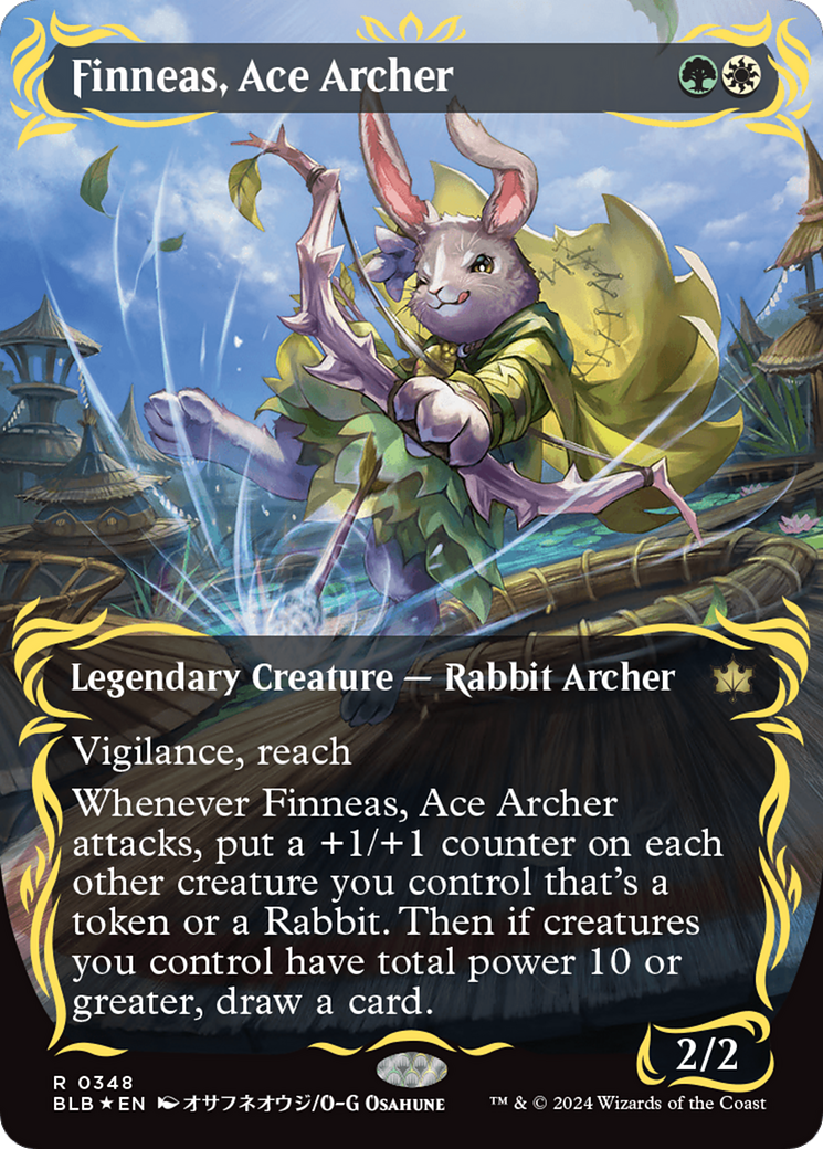 Finneas, Ace Archer (Borderless) (Raised Foil) [Bloomburrow] | Cards and Coasters CA