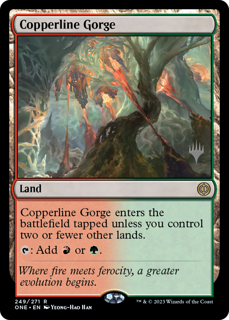 Copperline Gorge (Promo Pack) [Phyrexia: All Will Be One Promos] | Cards and Coasters CA