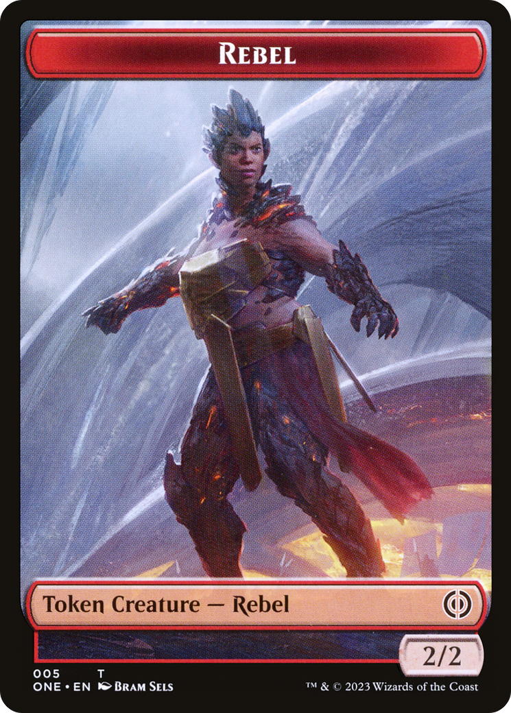 Rebel // The Hollow Sentinel Double-Sided Token [Phyrexia: All Will Be One Tokens] | Cards and Coasters CA