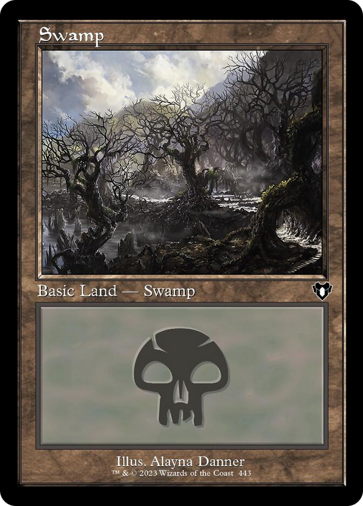 Swamp (443) (Retro) [Commander Masters] | Cards and Coasters CA