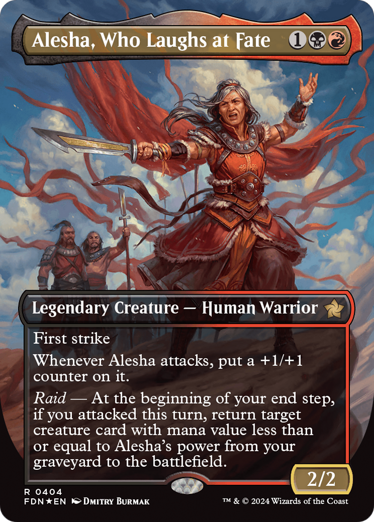 Alesha, Who Laughs at Fate (Borderless) (Mana Foil) [Foundations] | Cards and Coasters CA