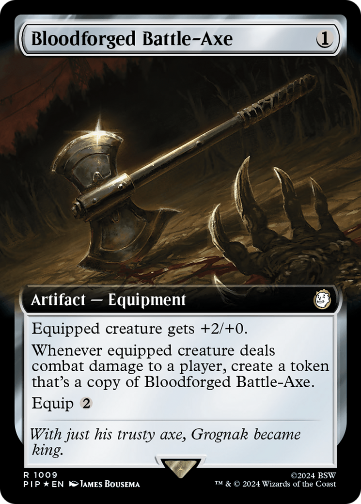 Bloodforged Battle-Axe (Extended Art) (Surge Foil) [Fallout] | Cards and Coasters CA