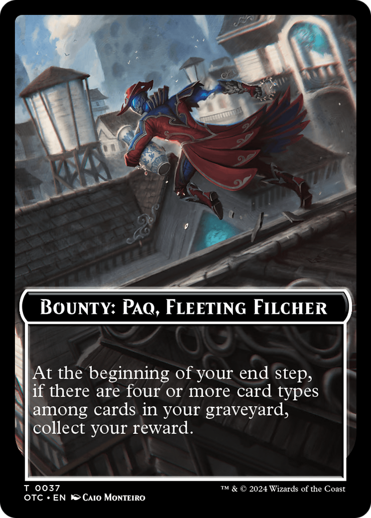 Bounty: Paq, Fleeting Filcher // Bounty Rules Double-Sided Token [Outlaws of Thunder Junction Commander Tokens] | Cards and Coasters CA