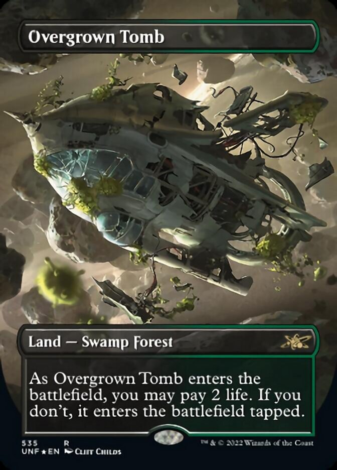 Overgrown Tomb (Borderless) (Galaxy Foil) [Unfinity] | Cards and Coasters CA