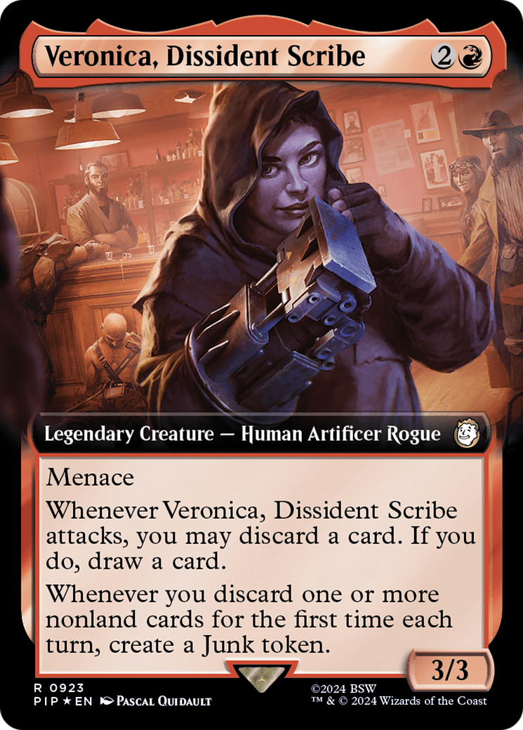 Veronica, Dissident Scribe (Extended Art) (Surge Foil) [Fallout] | Cards and Coasters CA