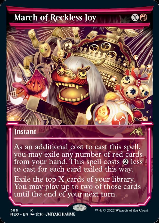 March of Reckless Joy (Showcase Soft Glow) [Kamigawa: Neon Dynasty] | Cards and Coasters CA