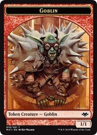 Goblin (010) // Serra the Benevolent Emblem (020) Double-Sided Token [Modern Horizons Tokens] | Cards and Coasters CA