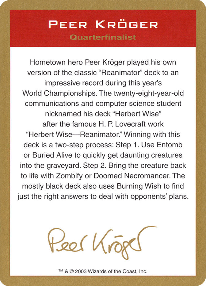 Peer Kroger Bio [World Championship Decks 2003] | Cards and Coasters CA