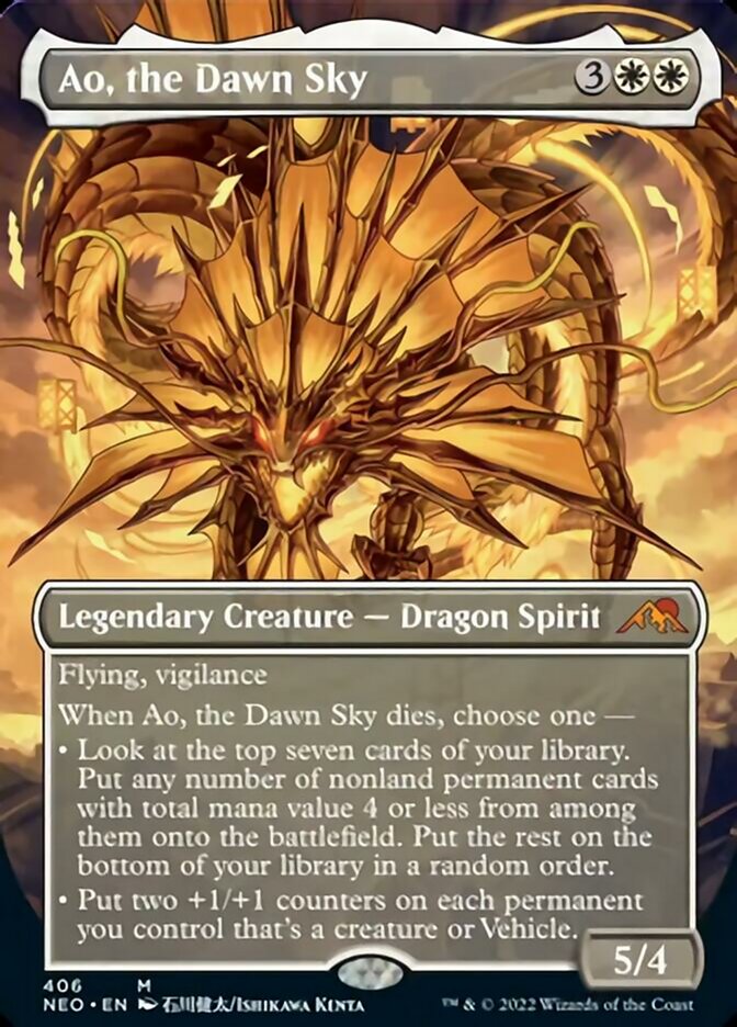 Ao, the Dawn Sky (Borderless Alternate Art) [Kamigawa: Neon Dynasty] | Cards and Coasters CA