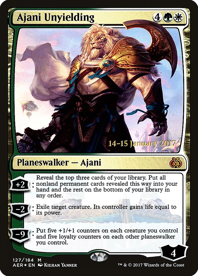 Ajani Unyielding [Aether Revolt Prerelease Promos] | Cards and Coasters CA