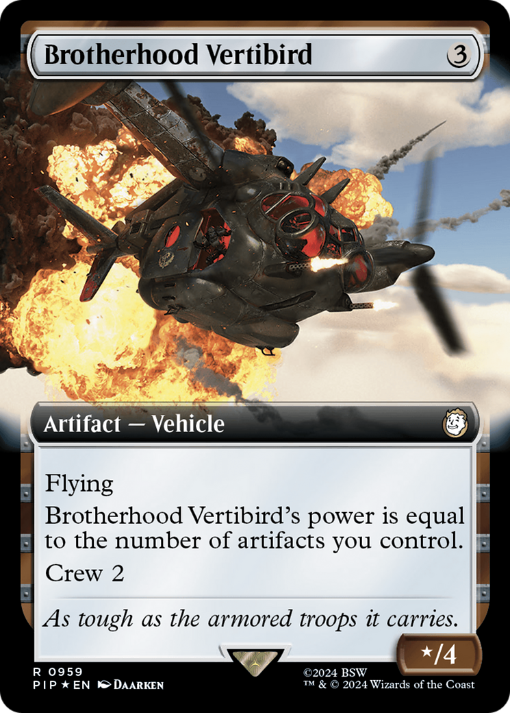 Brotherhood Vertibird (Extended Art) (Surge Foil) [Fallout] | Cards and Coasters CA