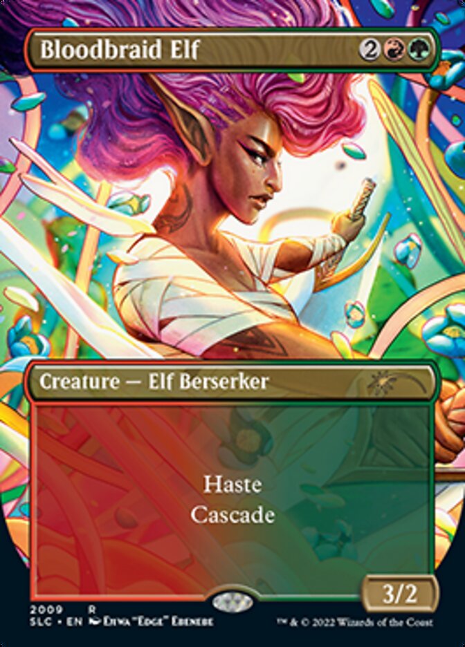 Bloodbraid Elf (Borderless Alternate Art) [Secret Lair Countdown Kit] | Cards and Coasters CA