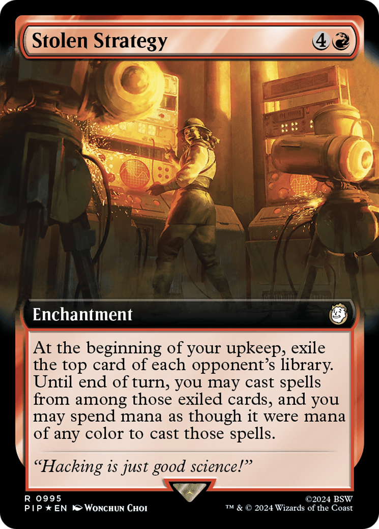 Stolen Strategy (Extended Art) (Surge Foil) [Fallout] | Cards and Coasters CA