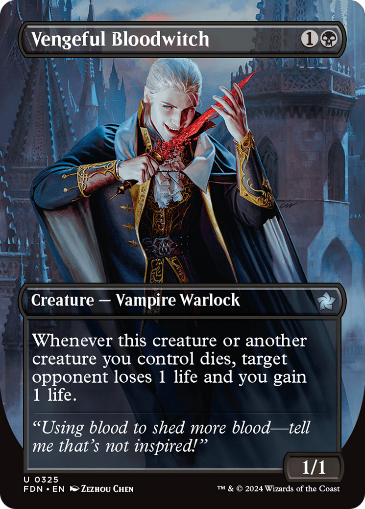 Vengeful Bloodwitch (Borderless) [Foundations] | Cards and Coasters CA