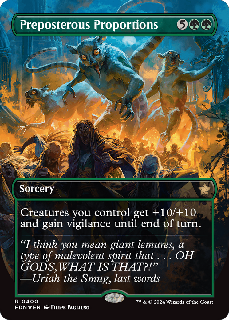 Preposterous Proportions (Borderless) (Mana Foil) [Foundations] | Cards and Coasters CA
