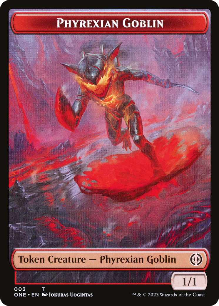 Phyrexian Goblin // Drone Double-Sided Token [Phyrexia: All Will Be One Tokens] | Cards and Coasters CA