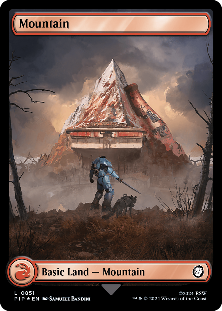 Mountain (0851) (Surge Foil) [Fallout] | Cards and Coasters CA