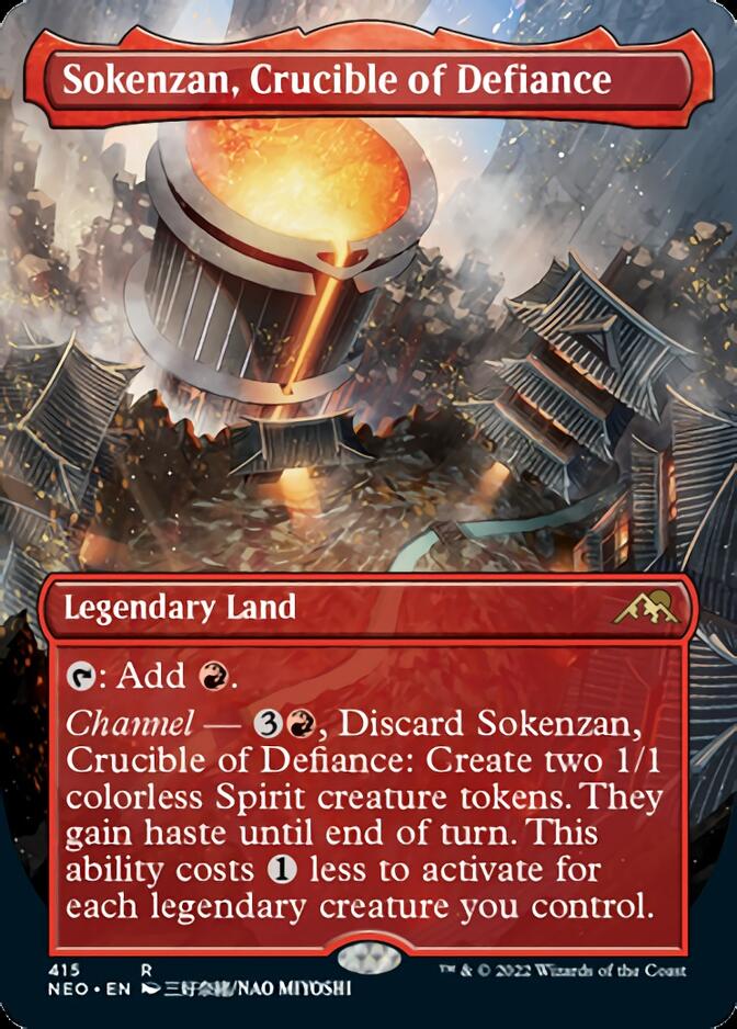 Sokenzan, Crucible of Defiance (Borderless Alternate Art) [Kamigawa: Neon Dynasty] | Cards and Coasters CA
