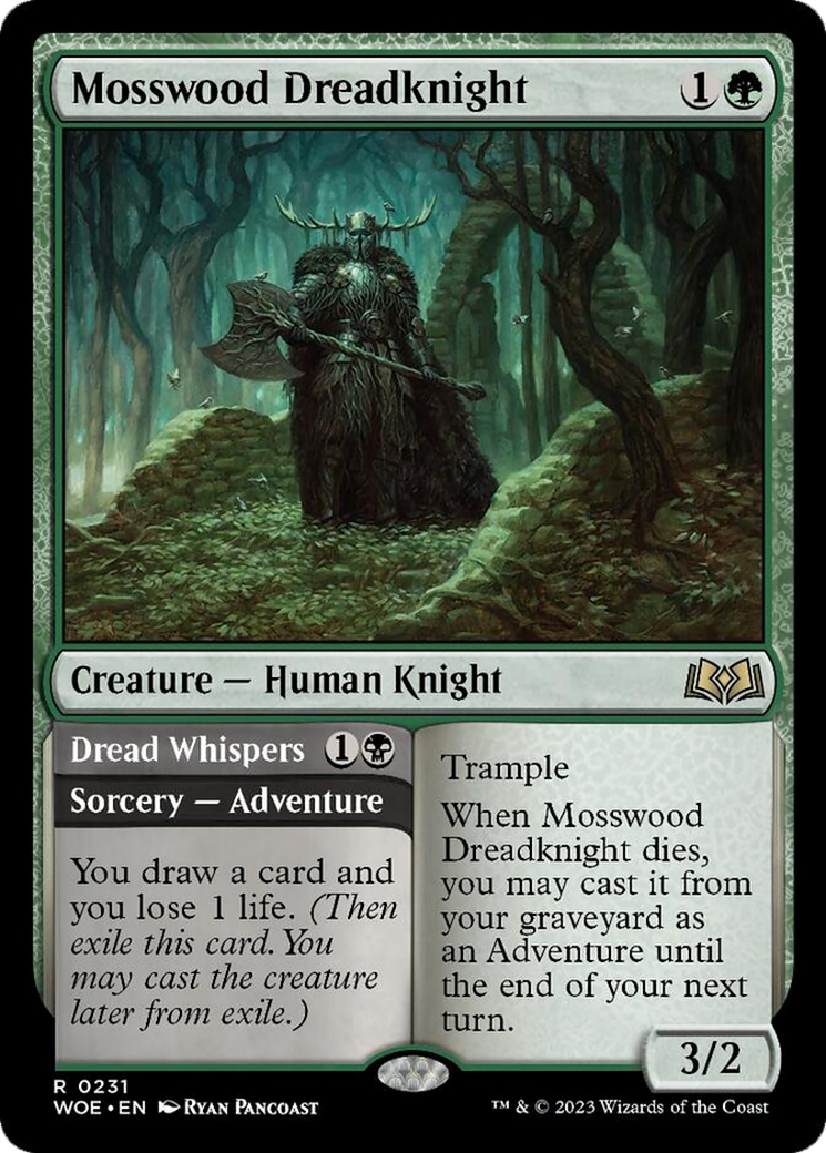 Mosswood Dreadknight // Dread Whispers [Wilds of Eldraine] | Cards and Coasters CA