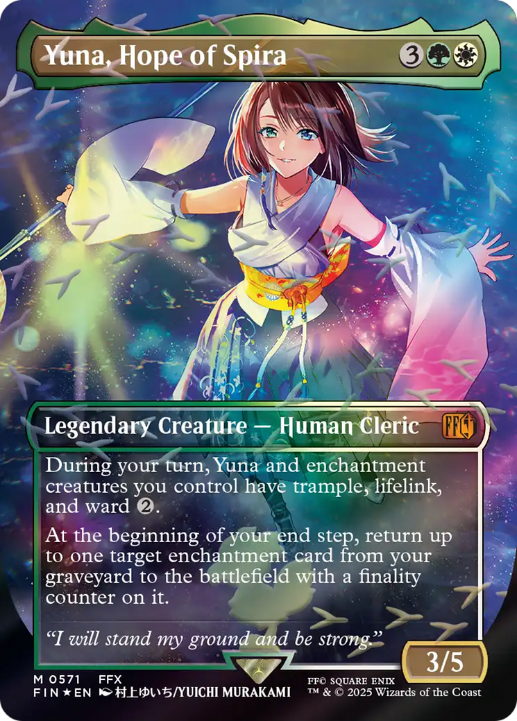 Yuna, Hope of Spira (Borderless) (Chocobo Track Foil) [FINAL FANTASY] | Cards and Coasters CA