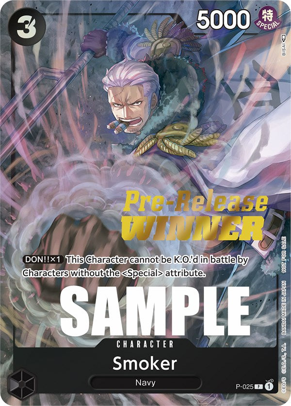 Smoker (Pre-Release) [Winner] [One Piece Promotion Cards] | Cards and Coasters CA