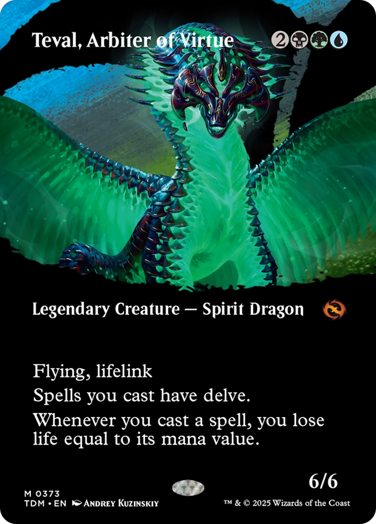 Teval, Arbiter of Virtue (Borderless) [Tarkir: Dragonstorm] | Cards and Coasters CA