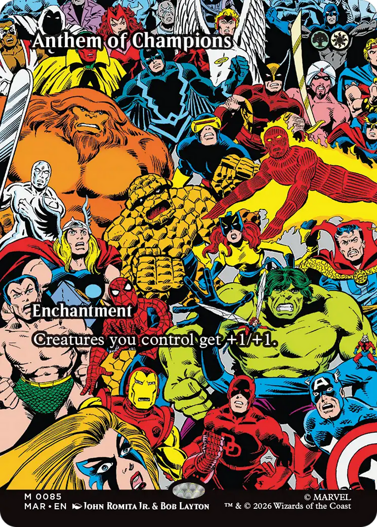 Anthem of Champions (Borderless) [Marvel Universe: Eternal-Legal] | Cards and Coasters CA