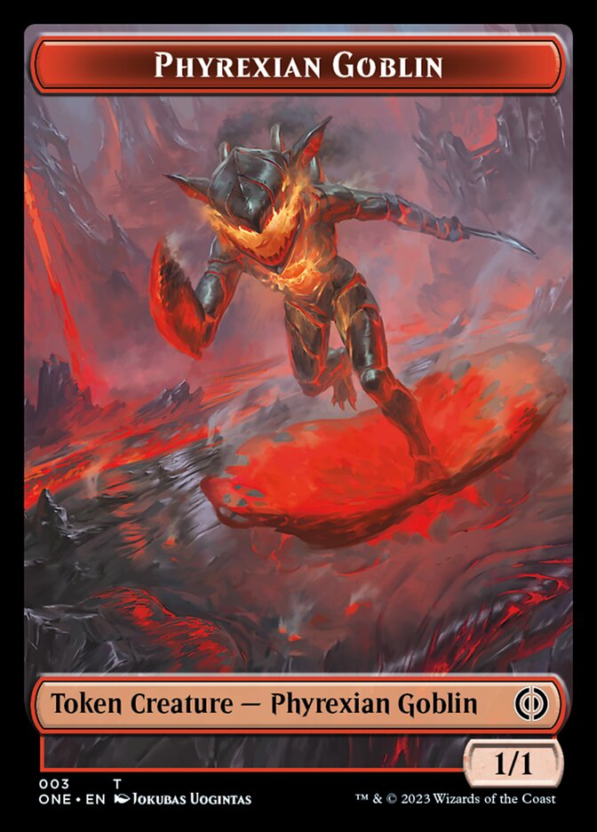 Rebel // Phyrexian Goblin Double-Sided Token [Phyrexia: All Will Be One Tokens] | Cards and Coasters CA