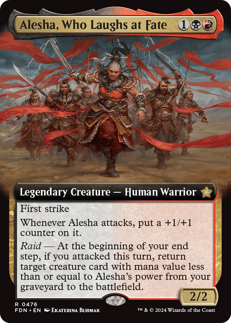 Alesha, Who Laughs at Fate (Extended Art) [Foundations] | Cards and Coasters CA