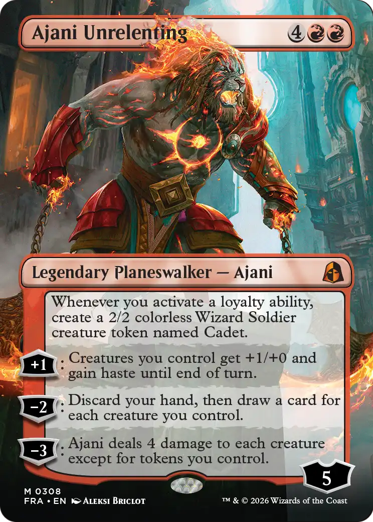 Ajani Unrelenting (Borderless) [Reality Fracture] | Cards and Coasters CA