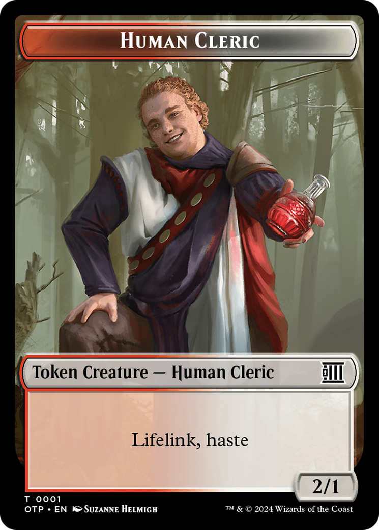 Human Cleric // Plot Double-Sided Token [Outlaws of Thunder Junction: Breaking News Tokens] | Cards and Coasters CA