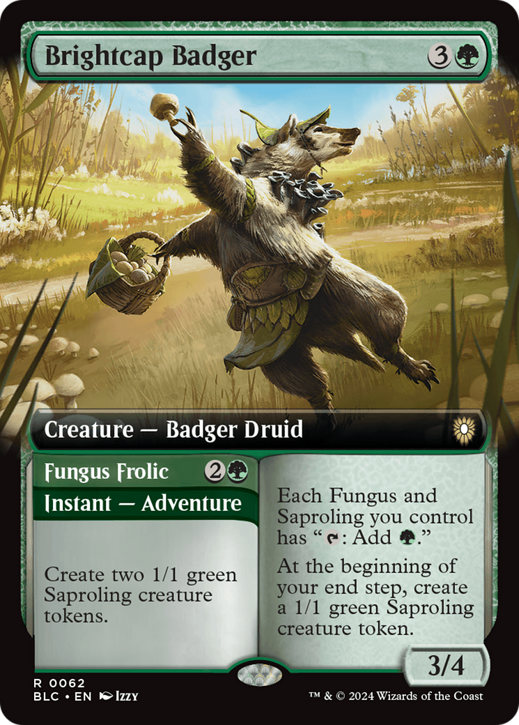 Brightcap Badger // Fungus Frolic (Extended Art) [Bloomburrow Commander] | Cards and Coasters CA