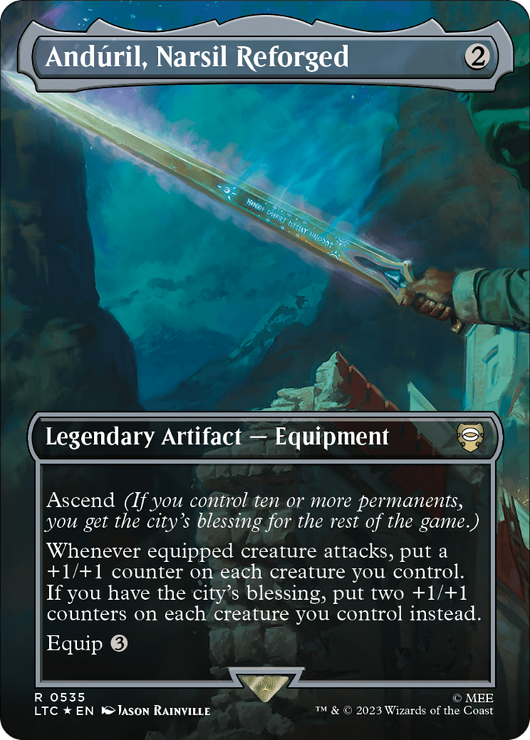 Anduril, Narsil Reforged (Borderless) (Surge Foil) [The Lord of the Rings: Tales of Middle-Earth Commander] | Cards and Coasters CA