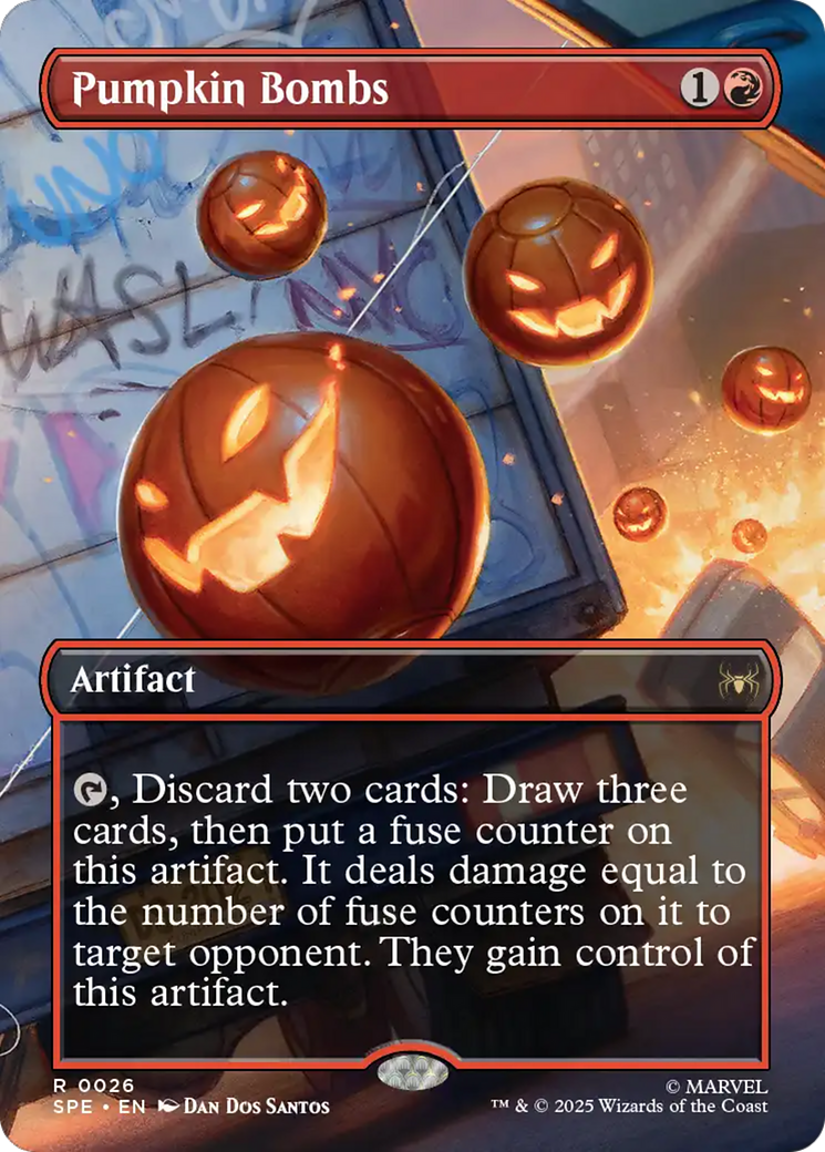 Pumpkin Bombs (Borderless) [Marvel's Spider-Man: Eternal-Legal] | Cards and Coasters CA