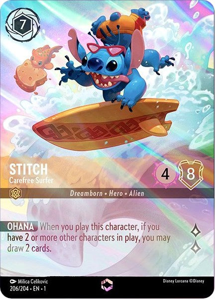 Stitch - Carefree Surfer (Enchanted) (206/204) [The First Chapter] | Cards and Coasters CA