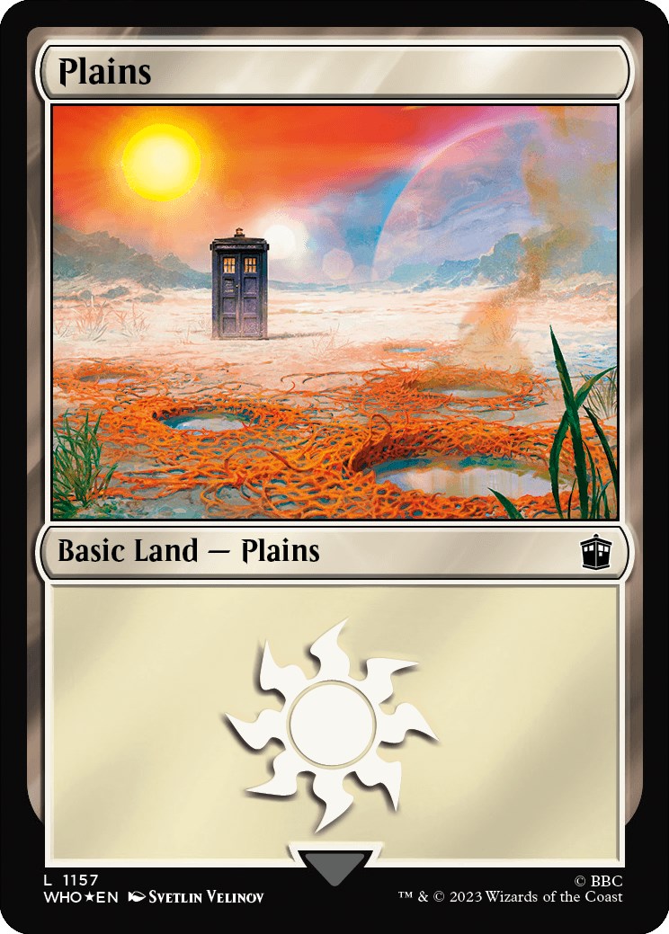 Plains (1157) (Surge Foil) [Doctor Who] | Cards and Coasters CA