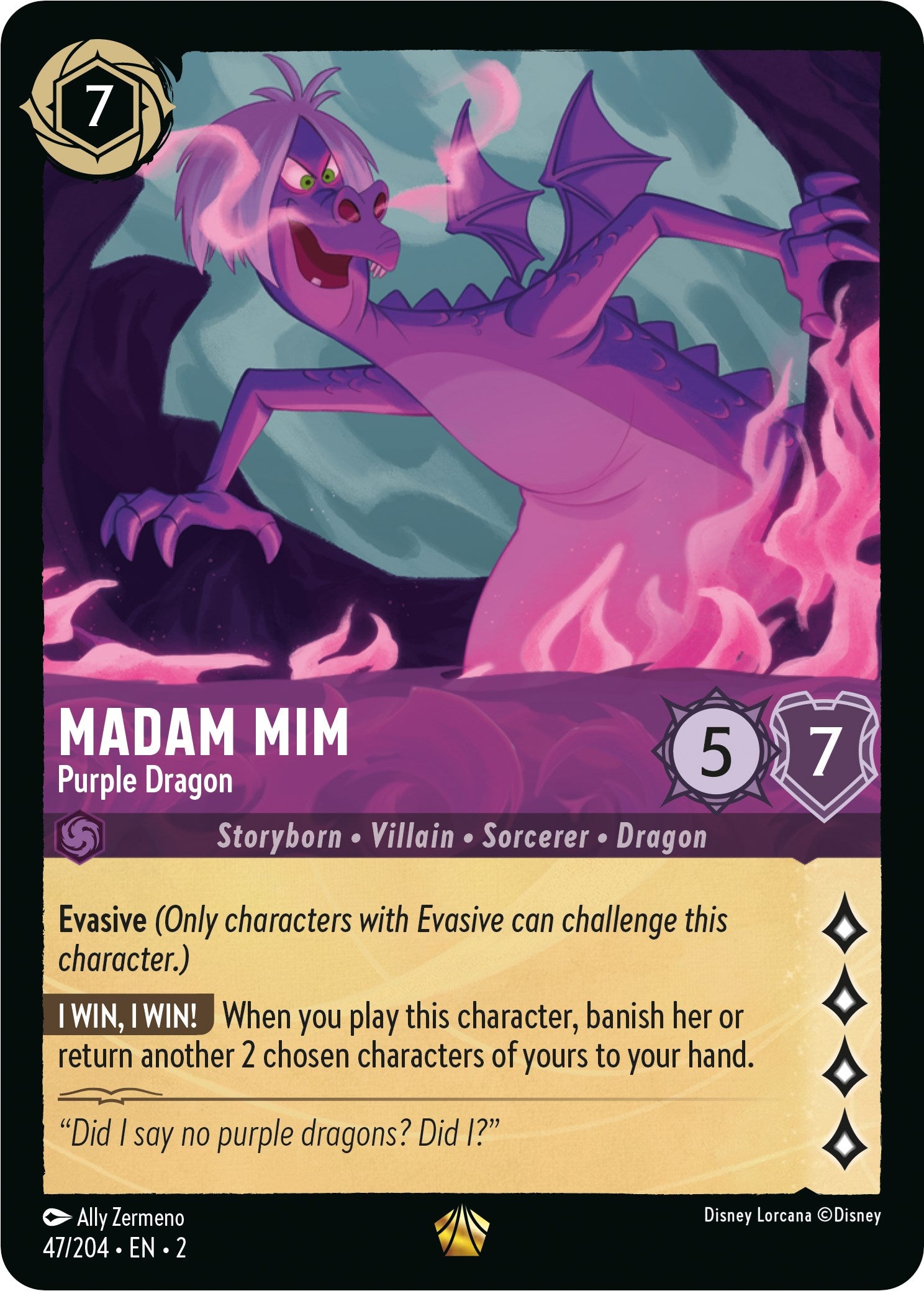 Madam Mim - Purple Dragon (47/204) [Rise of the Floodborn] | Cards and Coasters CA