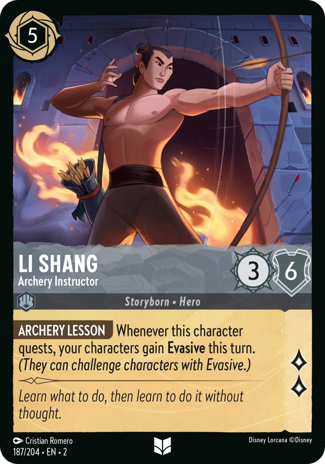 Li Shang - Archery Instructor (187/204) [Rise of the Floodborn] | Cards and Coasters CA