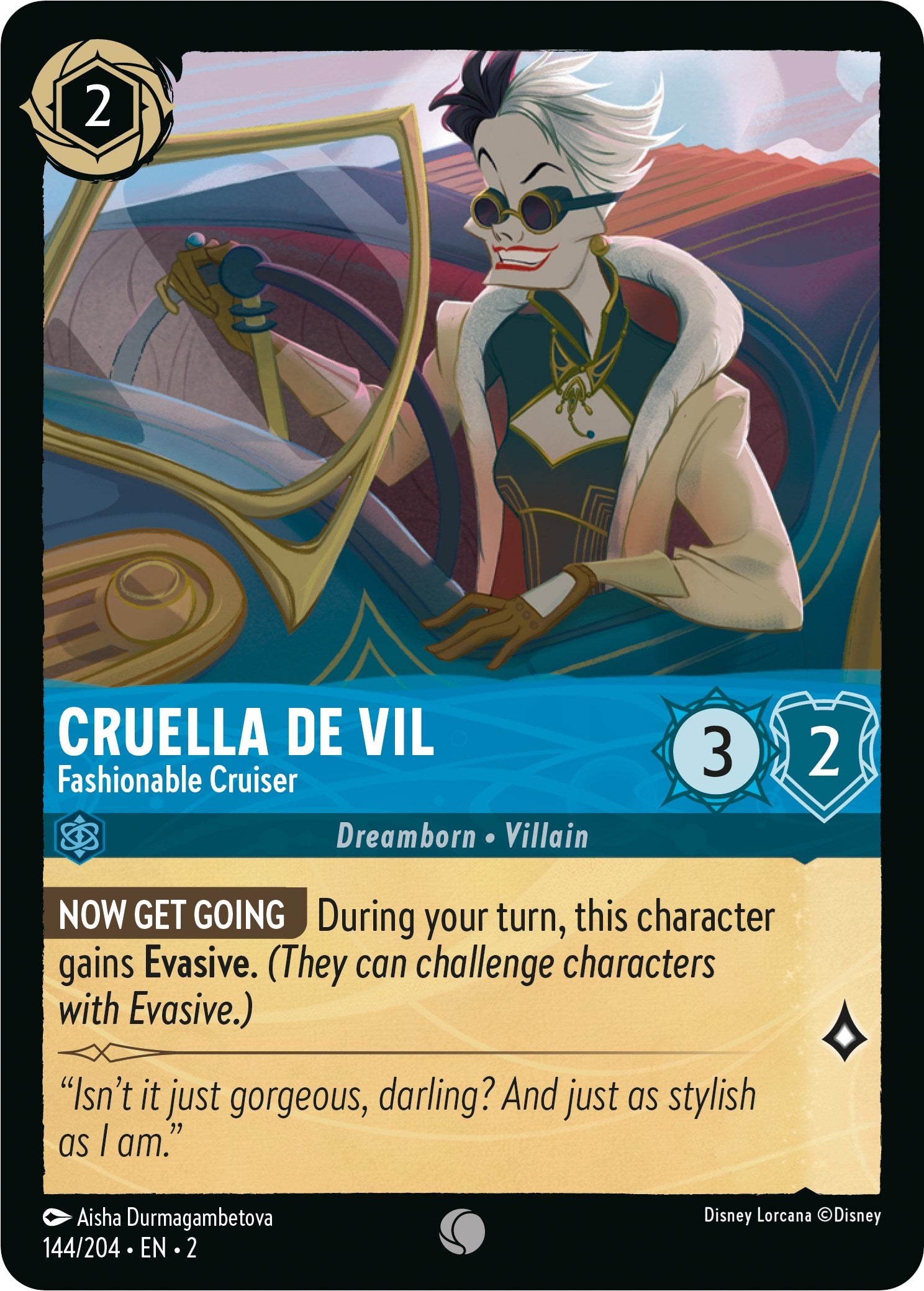 Cruella De Vil - Fashionable Cruiser (144/204) [Rise of the Floodborn] | Cards and Coasters CA