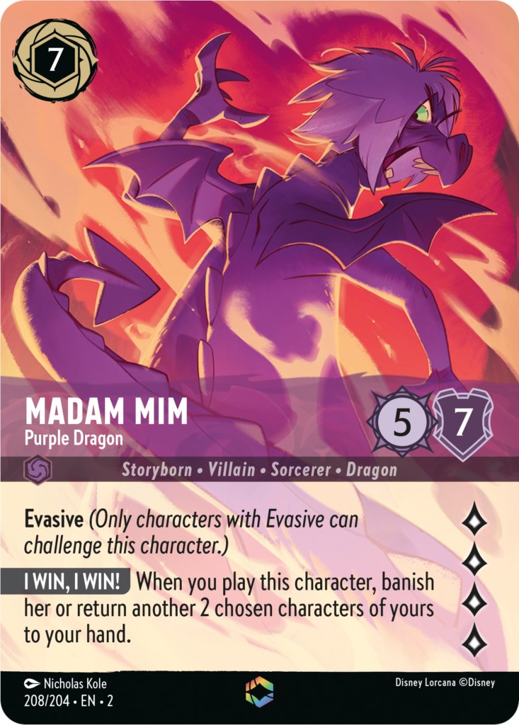 Madam Mim - Purple Dragon (Enchanted) (208/204) [Rise of the Floodborn] | Cards and Coasters CA